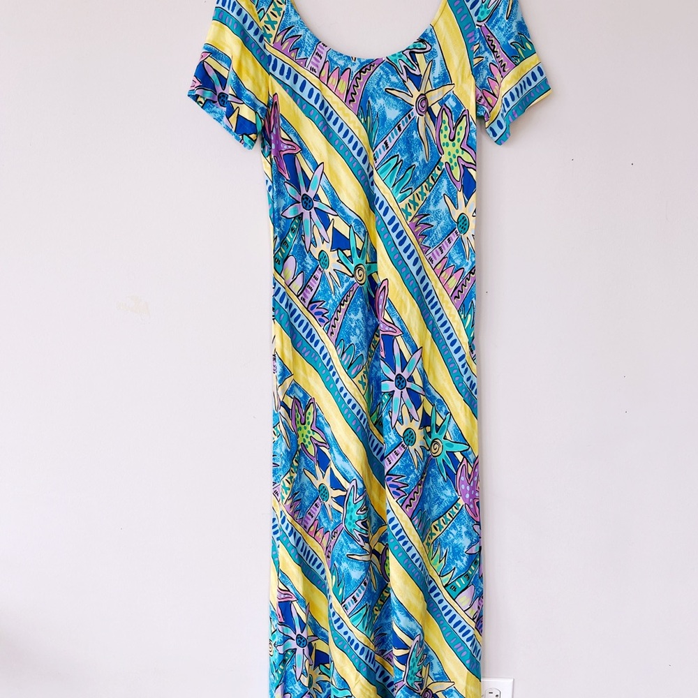 Vintage 90s Tropical Palm Tree Dress size M
